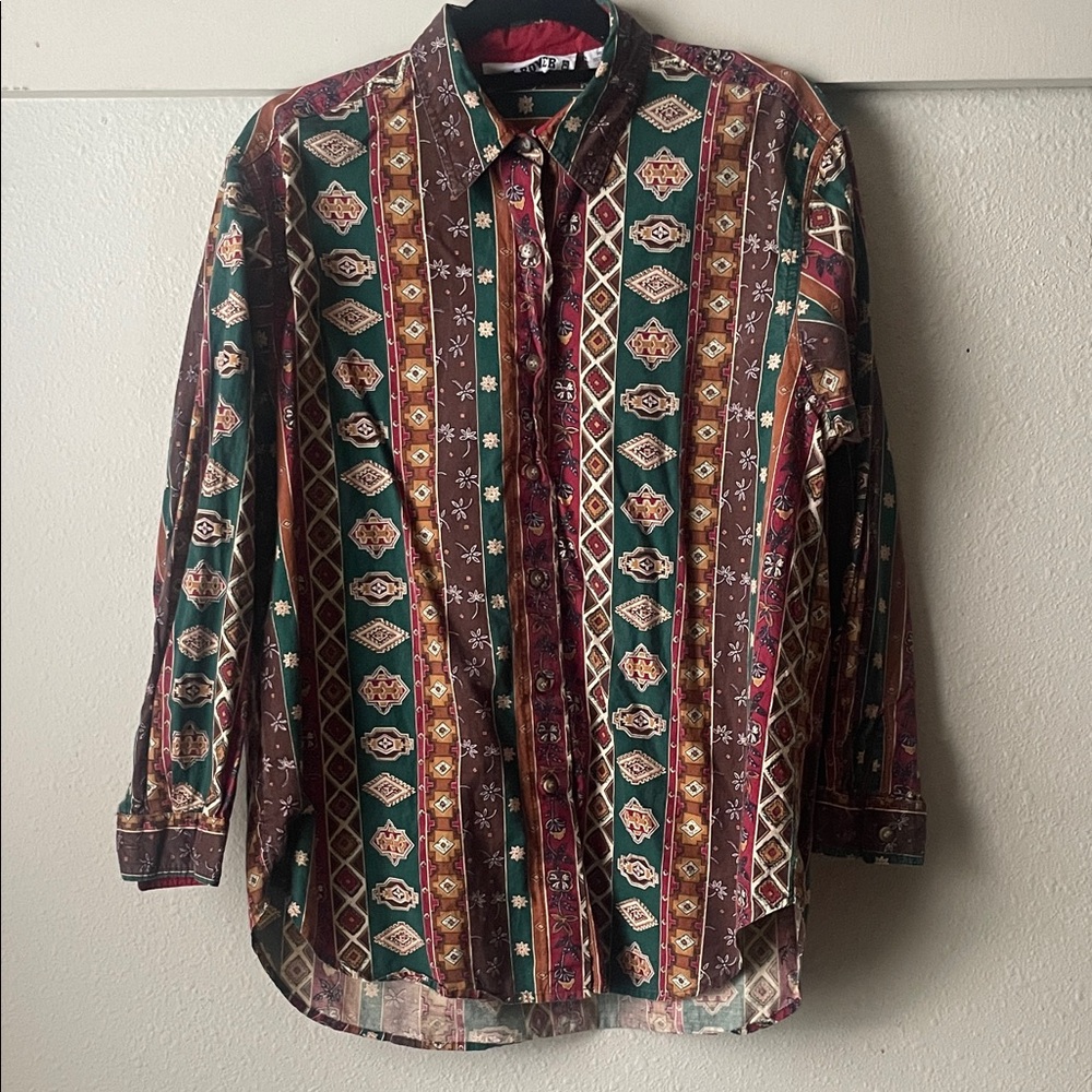 Vintage Red River floral Aztec long sleeve 100% cotton button down top